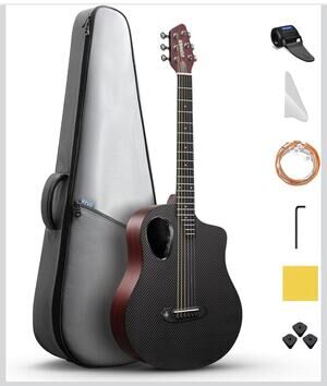 Donner Carbon Wood Acoustic Electric Guitar Bundle 38 Inch, RISING-G2 (Wine Red)